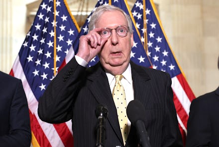 WASHINGTON, DC - MAY 18: Senate Minority Leader Mitch McConnell (R-KY) speaks following a Senate Rep...