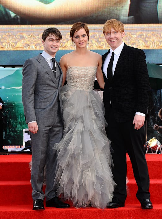 (L-R) Daniel Radcliffe, Emma Watson and Rupert Grint at the world premiere of Harry Potter And The D...
