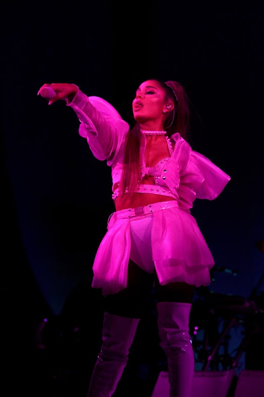 LONDON, ENGLAND - OCTOBER 15: Ariana Grande performs on stage during her "Sweetener World Tour" at T...