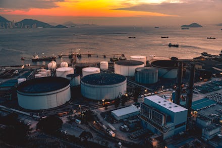 Petrochemical plant at twilight at Tsing Yi, Hong Kong