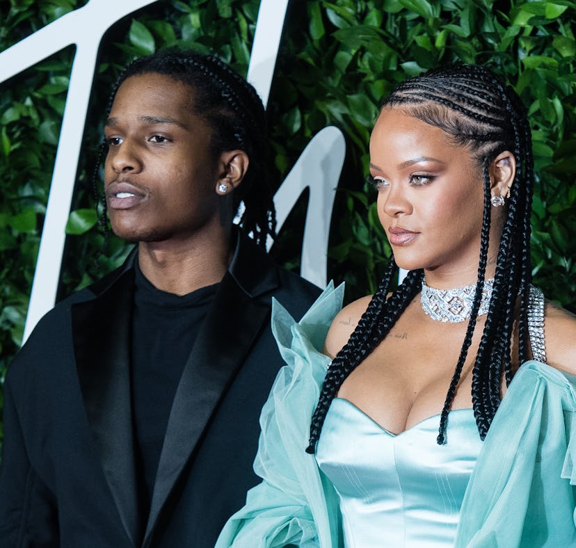 LONDON, ENGLAND - DECEMBER 02: Rihanna and ASAP Rocky arrive at The Fashion Awards 2019 held at Roy...