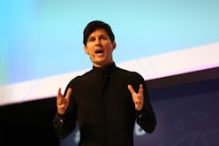 Telegram founder and CEO Pavel Durov delivers his keynote conference during day two of the Mobile Wo...