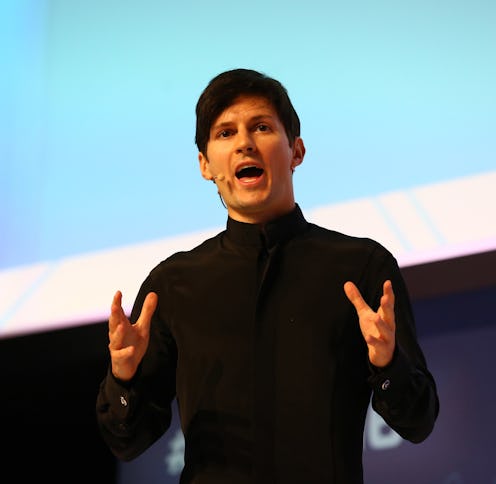 Telegram founder and CEO Pavel Durov delivers his keynote conference during day two of the Mobile Wo...