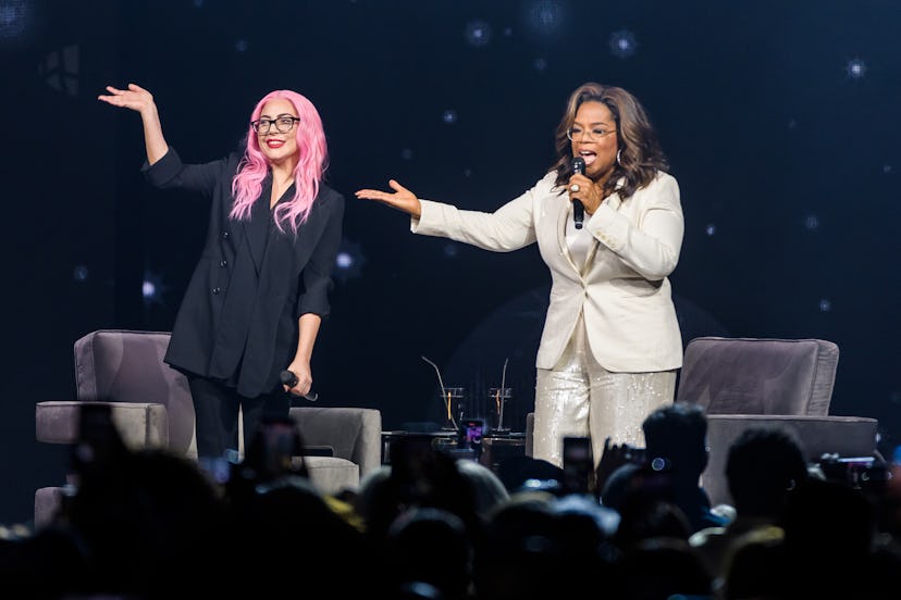 SUNRISE, FL - JANUARY 04: (EXCLUSIVE COVERAGE) Lady Gaga and Oprah Winfrey speak during Oprah's 2020...