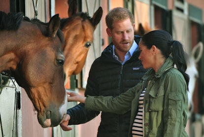 Meghan Markle gives a horse some love.
