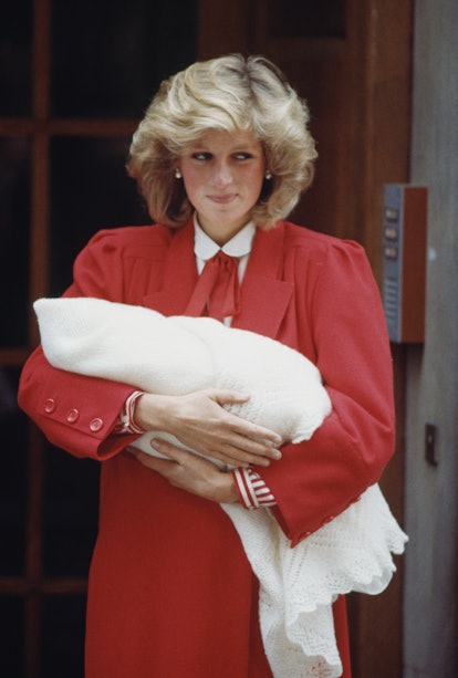 Princess Diana leaving St Mary's Hospital, London with her new-born son, Prince Harry, 16th Septembe...