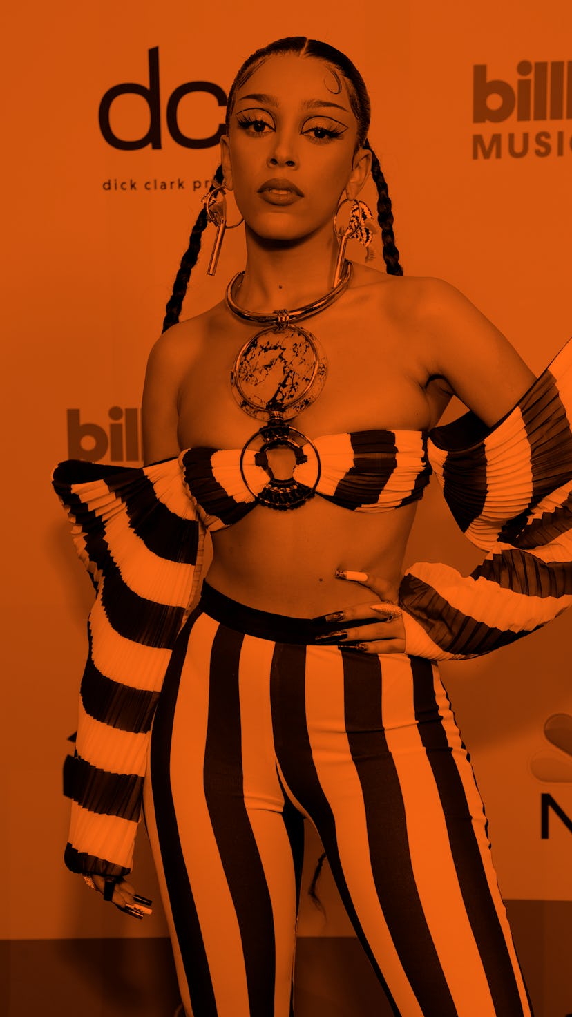 LOS ANGELES, CALIFORNIA - MAY 23: In this image released on May 23, Doja Cat poses backstage for the...