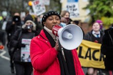 LONDON, ENGLAND - DECEMBER 11: Black Lives Matter activist Sasha Johnson joins anti-racists, commun...