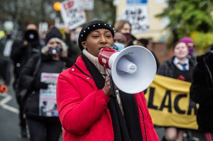 LONDON, ENGLAND - DECEMBER 11:  Black Lives Matter activist Sasha Johnson joins anti-racists, commun...