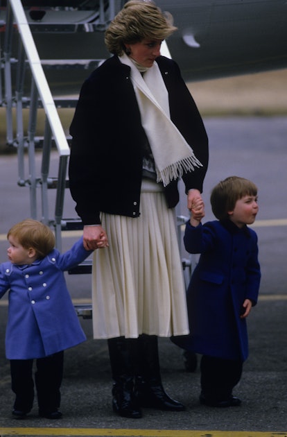 Diana, Princess of Wales, with her young sons Prince William and Prince Harry arrive at Aberdeen Air...
