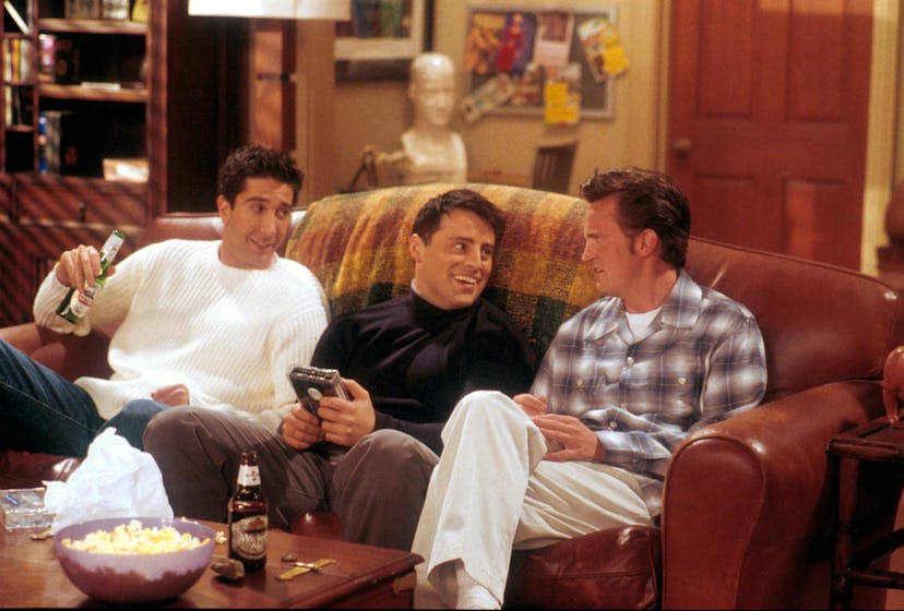 David Schwimmer, Matt LeBlanc, and Matthew Perry during Season 5 of Friends.