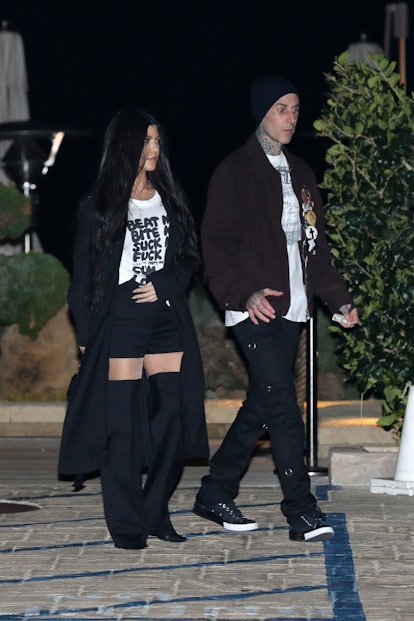 MALIBU, CA - MARCH 19: Kourtney Kardashian and Travis Barker are seen at Nobu on March 19, 2021 in M...
