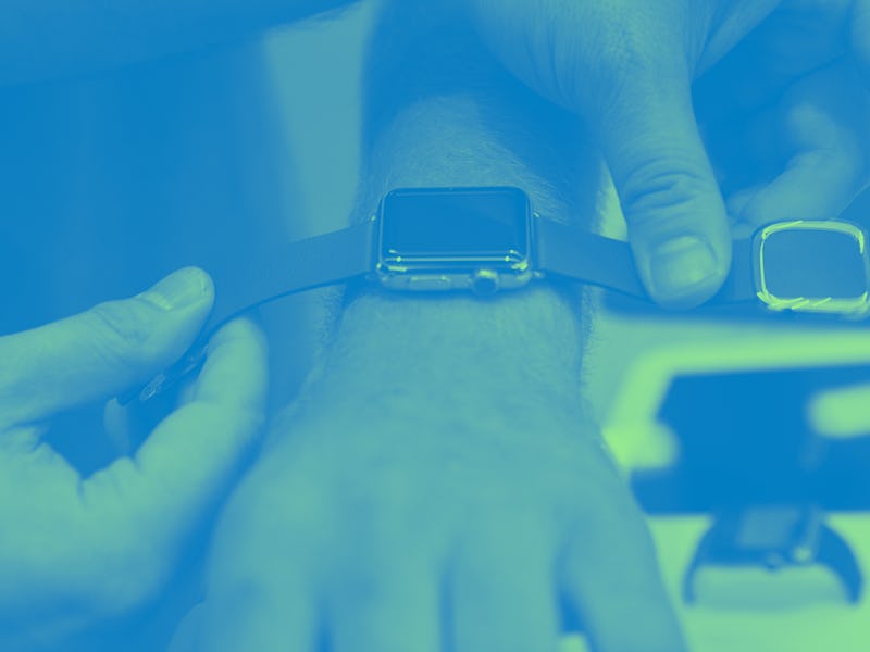 Gabe Davis, of San Jose, tries on an Apple Watch at the Apple Store in the Oakridge mall in San Jose...