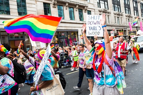 London, UK - 6 July, 2019: color image depicting crowds of people celebrating at the London Gay Prid...