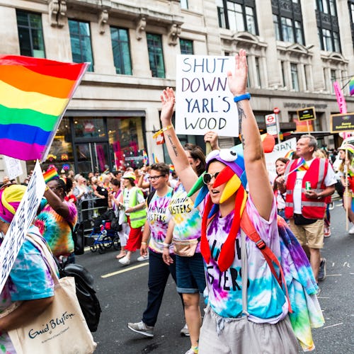 London, UK - 6 July, 2019: color image depicting crowds of people celebrating at the London Gay Prid...