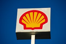 British-Dutch oil and gas company Royal Dutch Shell PLC sign , commonly known as Shell is seen on Oc...