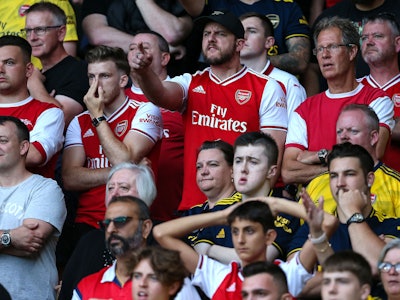 WATFORD, ENGLAND - SEPTEMBER 15: Frustrated Arsenal fans during the Premier League match between Wat...