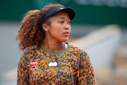 PARIS, FRANCE May 26. Naomi Osaka of Japan during practice on Court Philippe-Chatrier during a pract...
