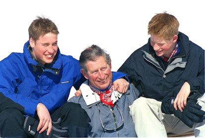 Princes William, Harry, and Charles on a ski holiday.