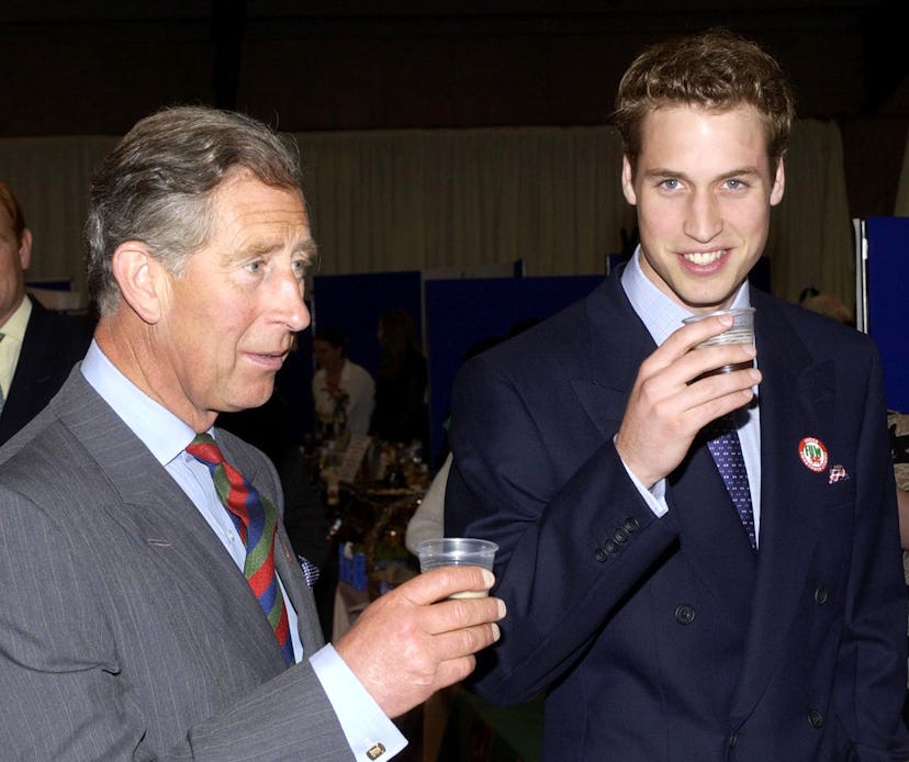 Prince William drinks beer with his dad.