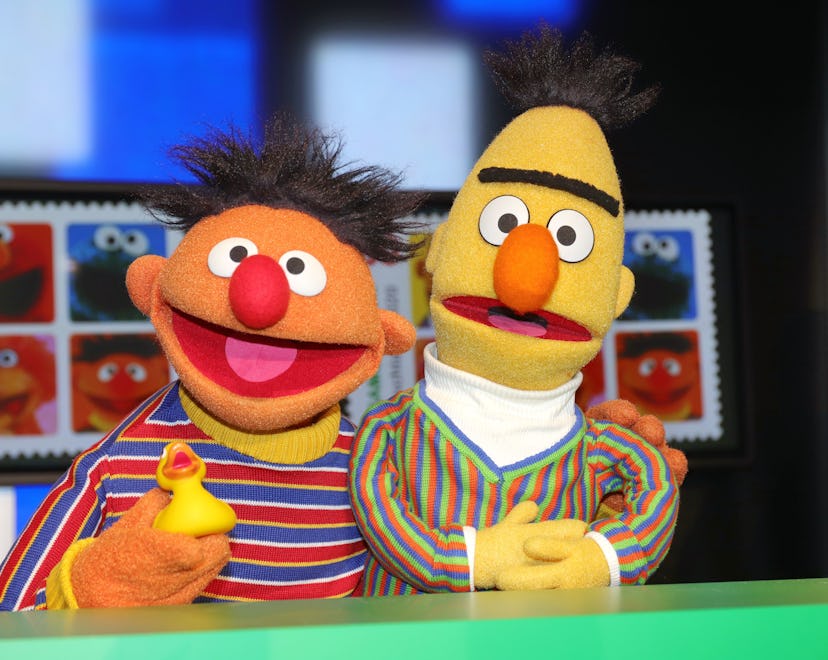 HAMBURG, GERMANY - MARCH 02: Sesame Street characters Bert and Ernie during the presentation of the ...