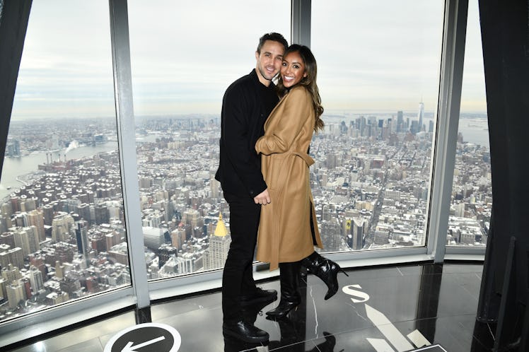 NEW YORK, NEW YORK - FEBRUARY 12: Tayshia Adams and Zac Clark celebrate their love at The Empire Sta...