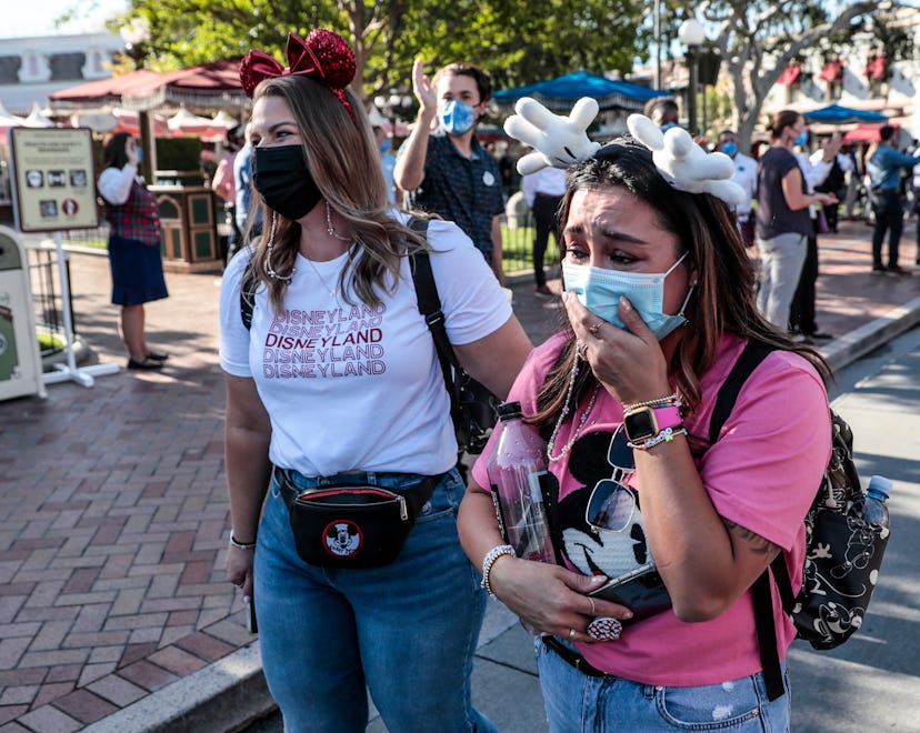 Anaheim, CA, Friday, April 30, 2021 - Megan Reeves, right and Melissa Orlandi join a limited number ...