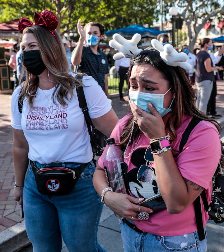 Anaheim, CA, Friday, April 30, 2021 - Megan Reeves, right and Melissa Orlandi join a limited number ...