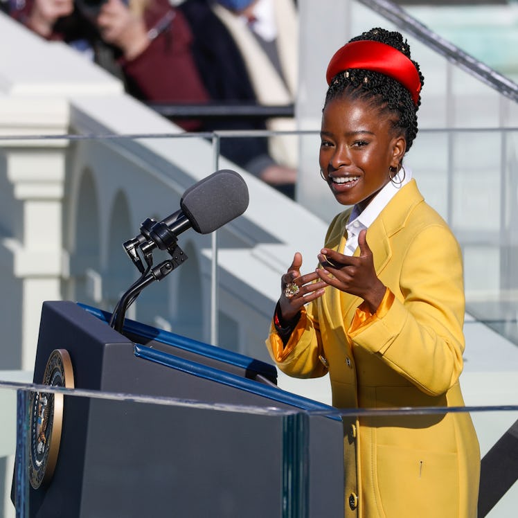 WASHINGTON, DC - JANUARY 20:  Poet Amanda Gorman recites a poem during the Presidential Inauguration...