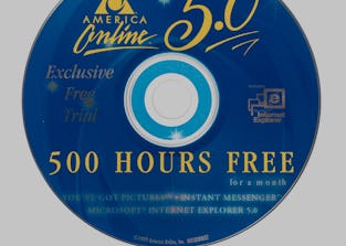 "Miami, USA - June 24, 2012: America Online version 5.0 500 Hours Free Trial Internet Service Compac...