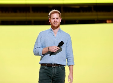INGLEWOOD, CALIFORNIA: In this image released on May 2, Prince Harry, Duke of Sussex speaks onstage ...