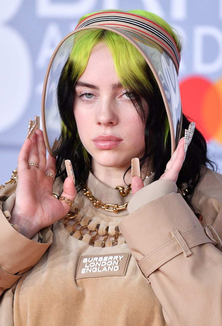 LONDON, ENGLAND - FEBRUARY 18: (EDITORIAL USE ONLY) Billie Eilish attends The BRIT Awards 2020 at Th...