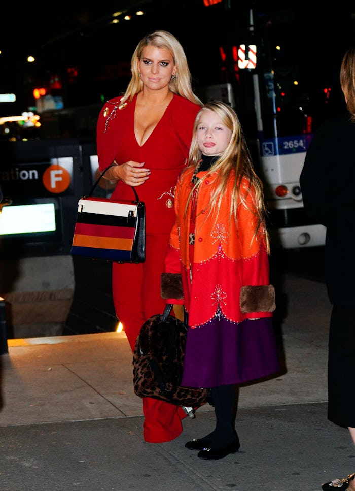 NEW YORK, NEW YORK - FEBRUARY 05: Jessica Simpson takes her daughter Maxwell out to dinner on Februa...