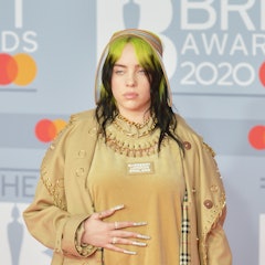 LONDON, ENGLAND - FEBRUARY 18: (EDITORIAL USE ONLY) Billie Eilish attends The BRIT Awards 2020 at Th...