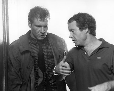 Harrison Ford and Ridley Scott on the set of "Blade Runner", directed by Ridley Scott. (Photo by Sun...