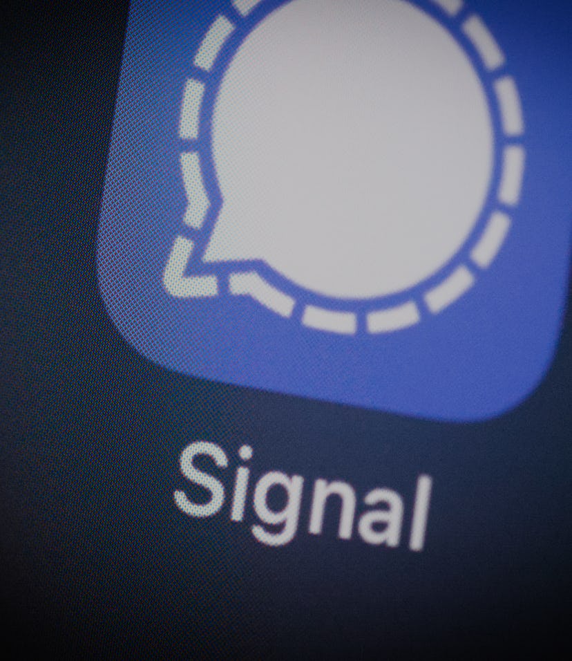 The Signal encrypted messaging application icon is seen on an iPhone home screen in Warsaw, Poland o...