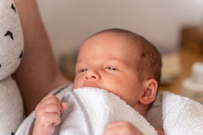Newborn baby closeup at home