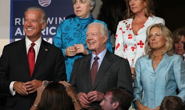 DENVER - AUGUST 26:  (L-R) U.S. Sen. Joe Biden, former president Jimmy Carter, and Jill Biden watch ...