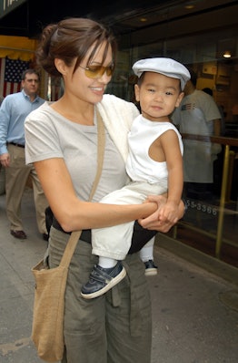 Angelina Jolie and Baby Maddox in New York City, New York (Photo by Carmen Valdes/Ron Galella Collec...