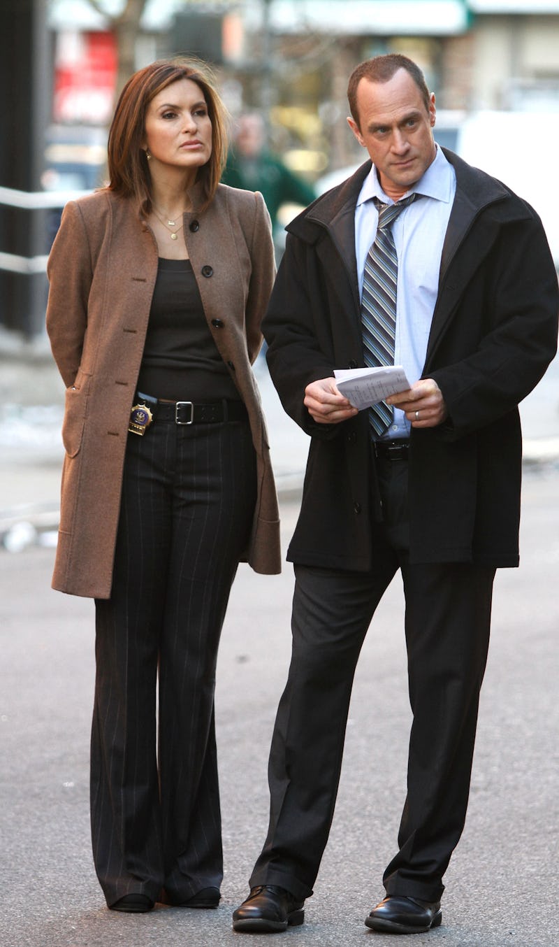 NEW YORK - MARCH 17: Mariska Hargitay and Chris Meloni are seen working on the set of the NBC TV Sho...