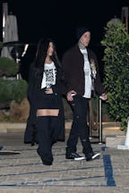 MALIBU, CA - MARCH 19: Kourtney Kardashian and Travis Barker are seen at Nobu on March 19, 2021 in M...