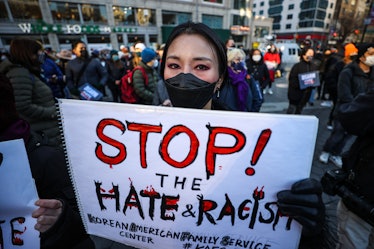 NEW YORK, USA - MARCH 19: Asian Americans and New Yorkers are gathered for a peace vigil for Atlanta...