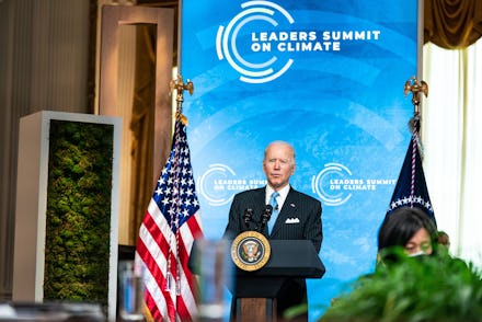 WASHINGTON, DC - APRIL 23: U.S. President Joe Biden delivers remarks during day 2 of the virtual Lea...
