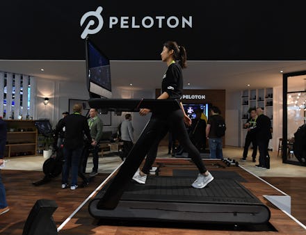 LAS VEGAS, NV - JANUARY 11: Maggie Lu uses a Peloton Tread treadmill during CES 2018 at the Las Veg...