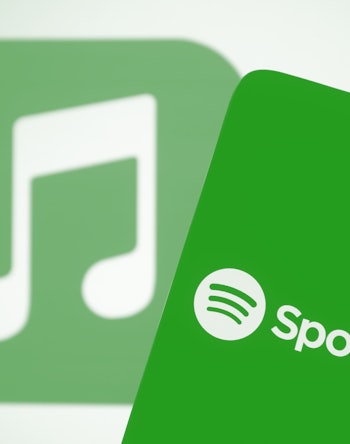 UKRAINE - 2021/04/18: In this photo illustration, the Spotify logo seen displayed on a smartphone sc...