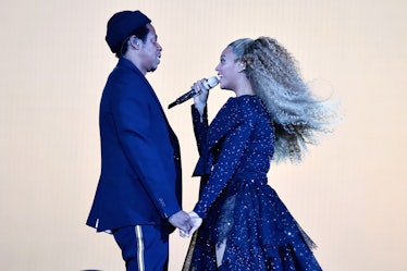 CARDIFF, WALES - JUNE 06:  Jay-Z and Beyonce Knowles perform on stage during the "On the Run II" tou...