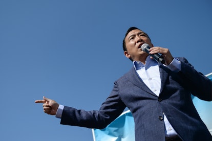 UNITED STATES -  AUGUST 9: Democratic presidential candidate and entrepreneur Andrew Yang speaks at ...