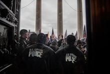 WASHINGTON, DC - JANUARY 6: Protesters fight to gain access to the U.S. Capitol during a joint congr...
