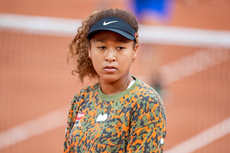 PARIS, FRANCE May 26. Naomi Osaka of Japan during practice on Court Philippe-Chatrier during a pract...