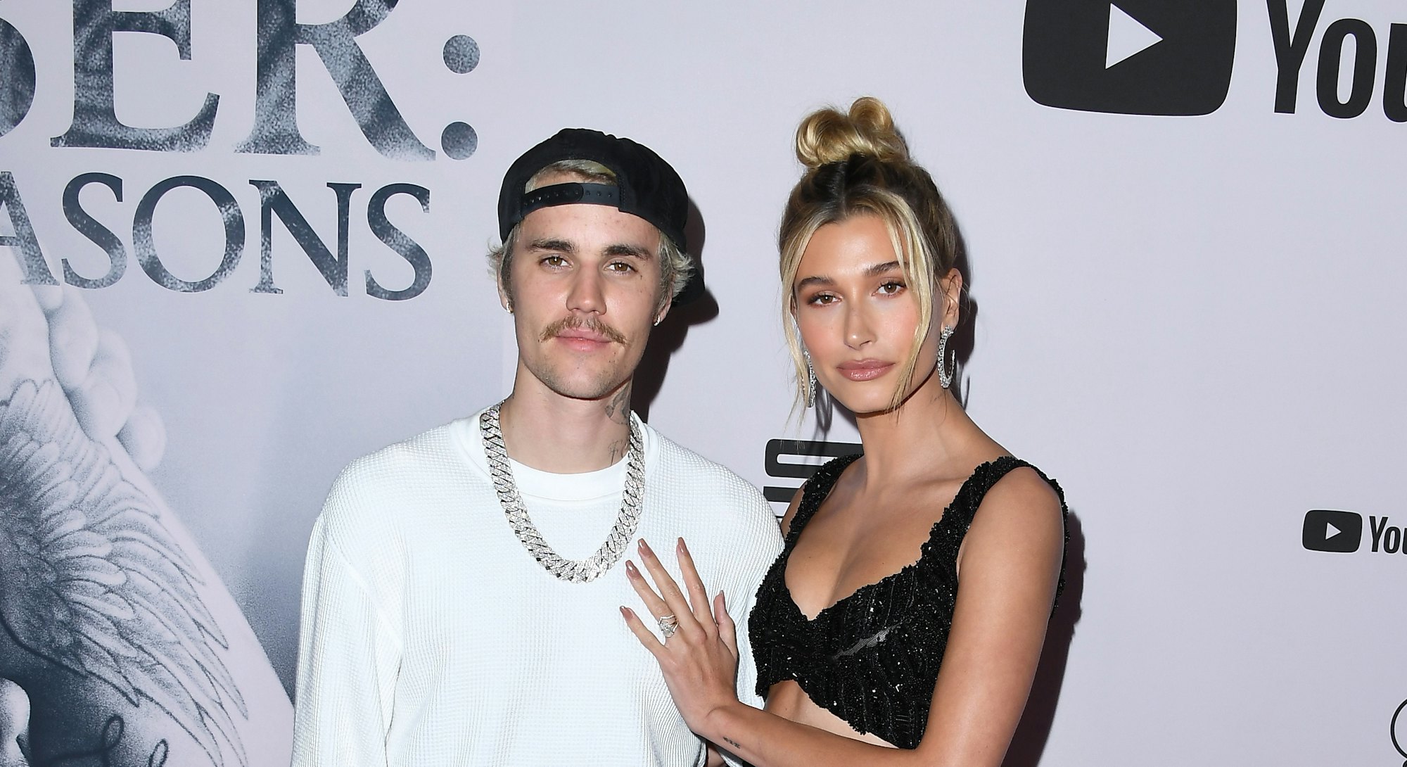 LOS ANGELES, CALIFORNIA - JANUARY 27:  Justin Bieber and Hailey Bieber attend the premiere of YouTub...